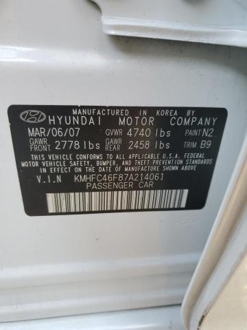 KMHFC46F87A214061 - 2007 HYUNDAI AZERA SE WHITE photo 12