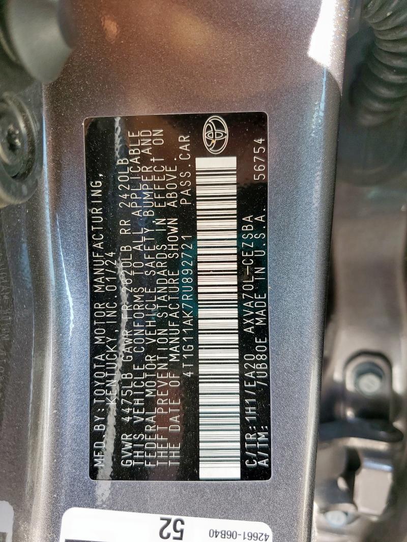 4T1G11AK7RU892721 - 2024 TOYOTA CAMRY SE NIGHT SHADE GRAY photo 12