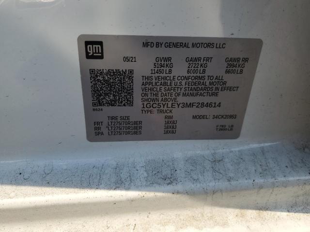 1GC5YLEY3MF284614 - 2021 CHEVROLET SILVERADO K2500 HEAVY DUTY WHITE photo 12