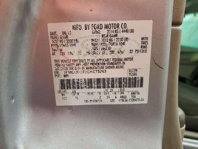 1FMCU0C73CKC75263 - 2012 FORD ESCAPE XLS SILVER photo 13