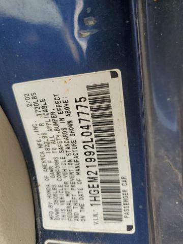1HGEM21992L047775 - 2002 HONDA CIVIC EX 蓝色 照片 12