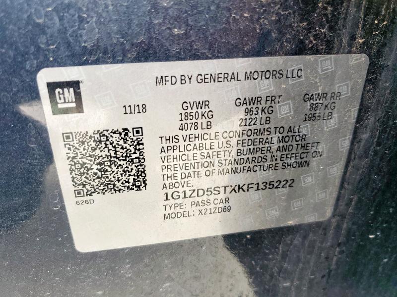 1G1ZD5STXKF135222 - 2019 CHEVROLET MALIBU LT 石墨色 照片 13