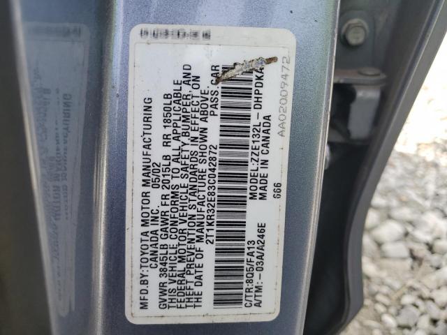 2T1KR32E83C042872 - 2003 TOYOTA COROLLA MA XR GRAY photo 12