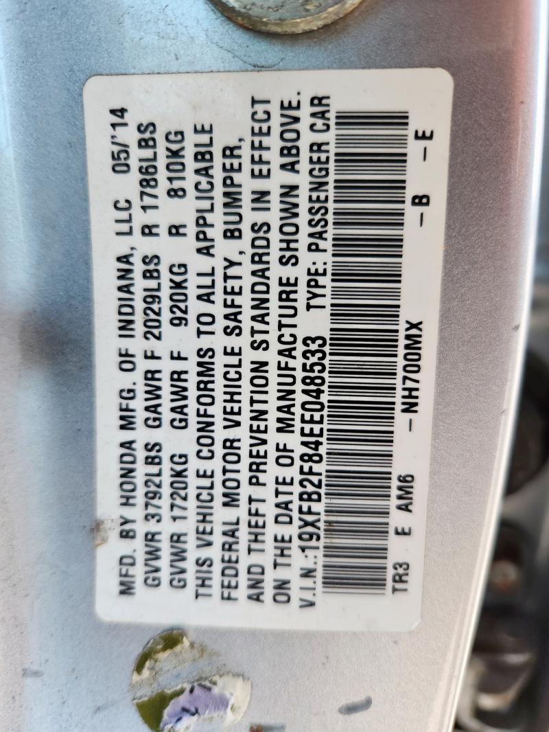 19XFB2F84EE048533 - 2014 HONDA CIVIC EX SILVER photo 12