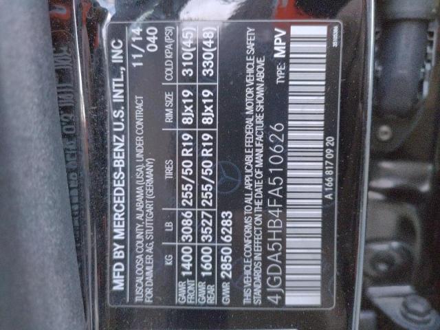 4JGDA5HB4FA510626 - 2015 MERCEDES-BENZ ML 350 4MATIC BLACK photo 13