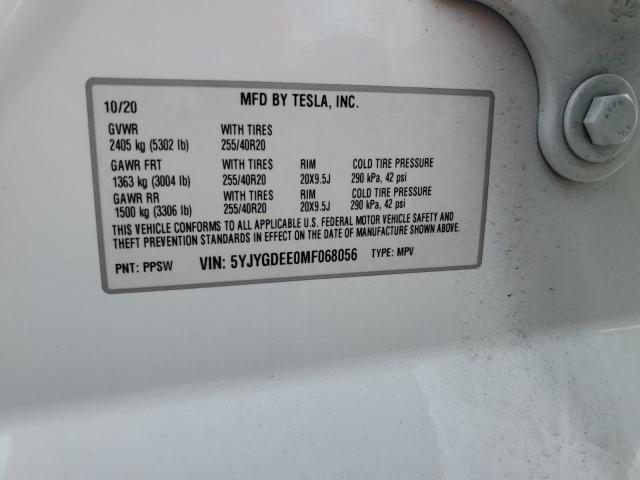 5YJYGDEE0MF068056 - 2021 TESLA MODEL Y WHITE photo 12