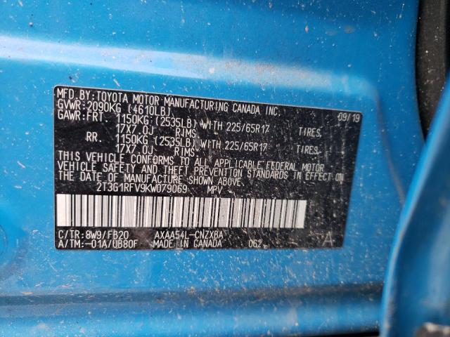 2T3G1RFV9KW079069 - 2019 TOYOTA RAV4 LE BLUE photo 13