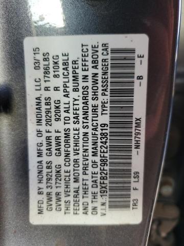 19XFB2F98FE243819 - 2015 HONDA CIVIC EXL GRAY photo 12