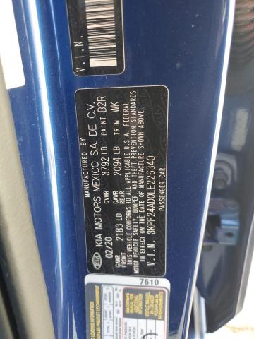 3KPF24AD0LE226340 - 2020 KIA FORTE FE BLUE photo 12