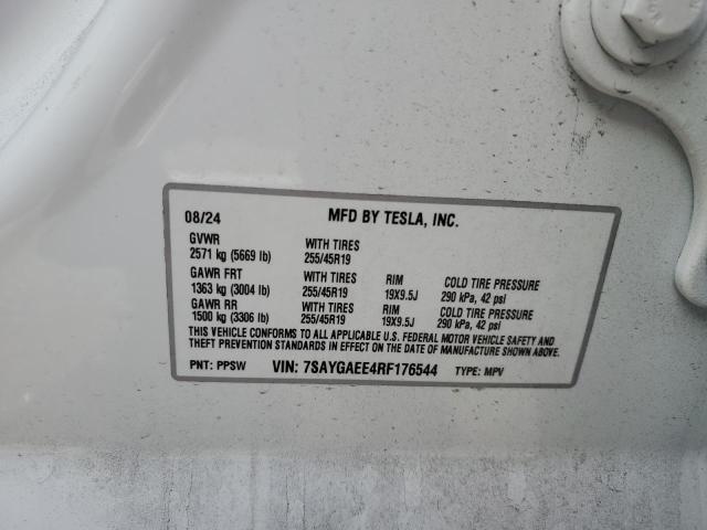 7SAYGAEE4RF176544 - 2024 TESLA MODEL Y Beyaz fotoğraf 12