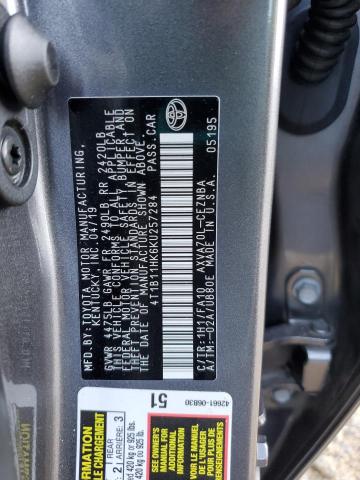 4T1B11HK6KU257284 - 2019 TOYOTA CAMRY L GRAY photo 12