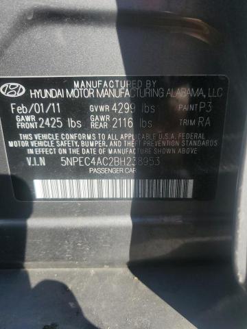 5NPEC4AC2BH238953 - 2011 HYUNDAI SONATA SE 灰色 照片 12
