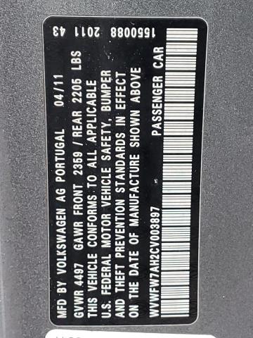 WVWFW7AH2CV003897 - 2012 VOLKSWAGEN EOS LUX 灰色 照片 12