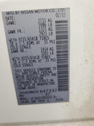 5N1AR2MN5FC647332 - 2015 NISSAN PATHFINDER S WHITE photo 13