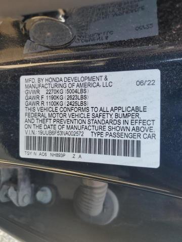 19UUB6F53NA002572 - 2022 ACURA TLX TECH A BLACK photo 12