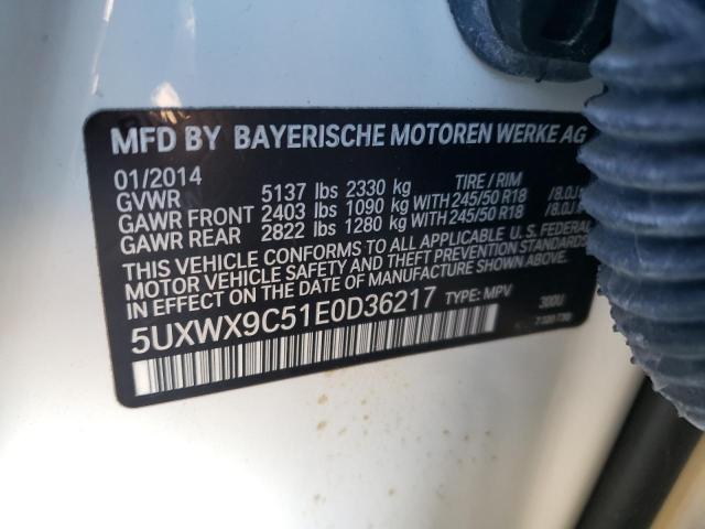 5UXWX9C51E0D36217 - 2014 BMW X3 XDRIVE28I WHITE photo 12