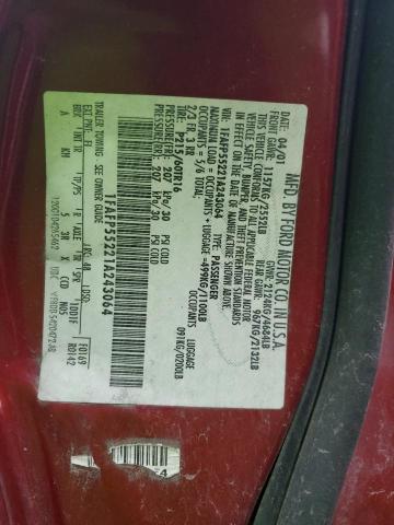1FAFP55221A243064 - 2001 FORD TAURUS SES RED photo 12