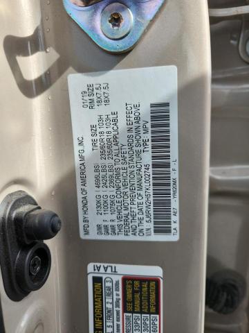 5J6RW2H57KL002745 - 2019 HONDA CR-V EX 棕色 照片 14