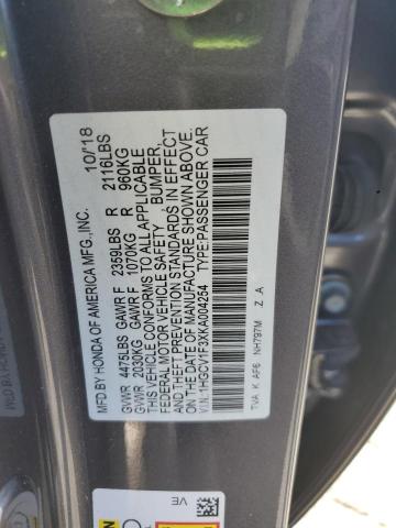 1HGCV1F3XKA004254 - 2019 HONDA ACCORD SPORT Gri fotoğraf 12