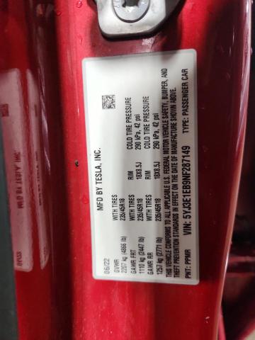 5YJ3E1EB9NF287149 - 2022 TESLA MODEL 3 წითელი ფოტო 13