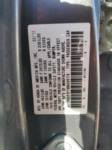 1HGCP2F79BA099778 - 2011 HONDA ACCORD EX GRAY photo 12