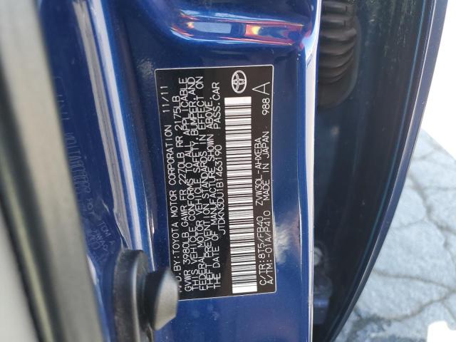 JTDKN3DU1B1463190 - 2011 TOYOTA PRIUS BLUE photo 12