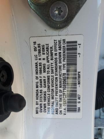 19XFC2F71GE056578 - 2016 HONDA CIVIC EX WHITE photo 12