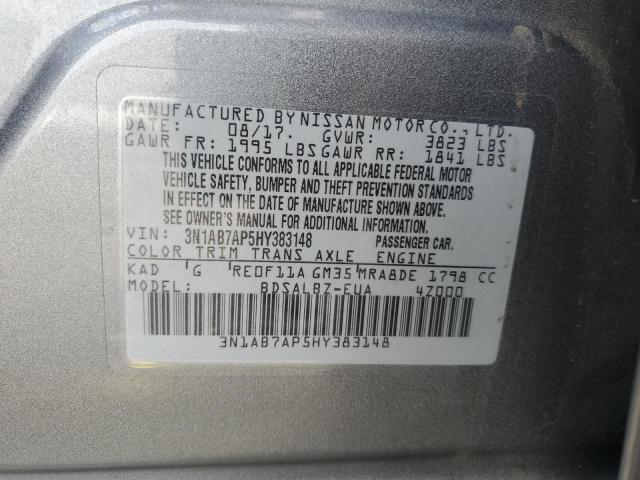 3N1AB7AP5HY383148 - 2017 NISSAN SENTRA S 灰色 照片 12