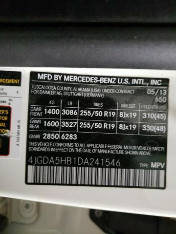 4JGDA5HB1DA241546 - 2013 MERCEDES-BENZ ML 350 4MATIC WHITE photo 12