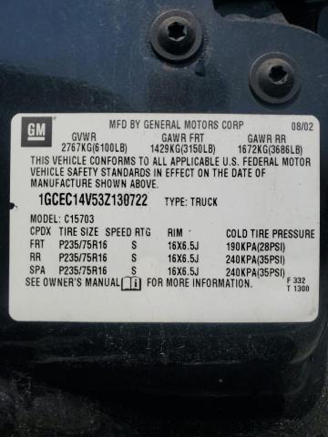 1GCEC14V53Z130722 - 2003 CHEVROLET SILVERADO C1500 BLACK photo 12