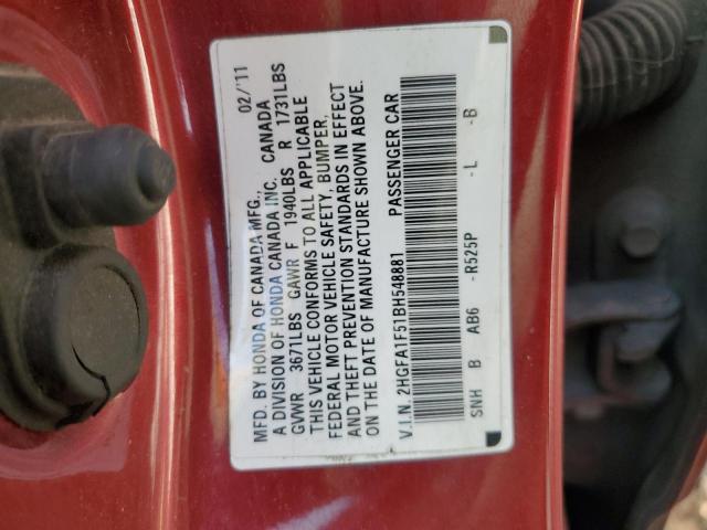 2HGFA1F51BH548881 - 2011 HONDA CIVIC LX RED photo 13