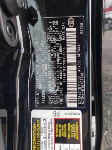 4T4BF1FK7CR257614 - 2012 TOYOTA CAMRY BASE შავი ფოტო 12