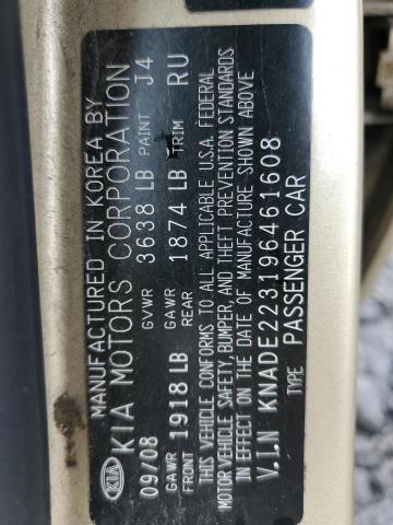 KNADE223196461608 - 2009 KIA RIO BASE BEIGE photo 12