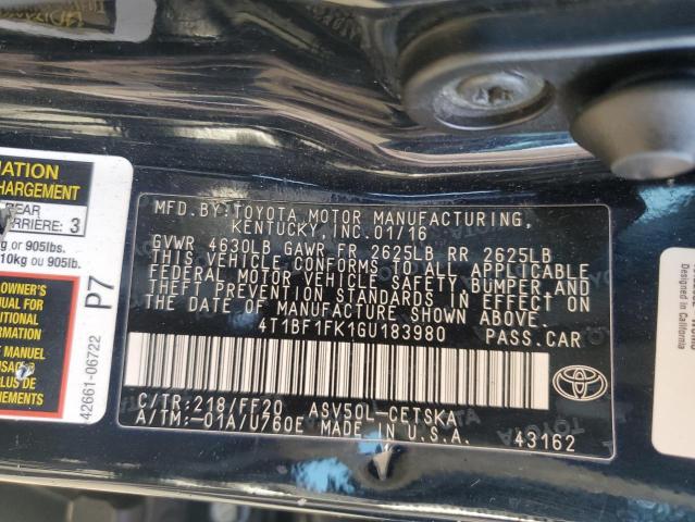 4T1BF1FK1GU183980 - 2016 TOYOTA CAMRY LE BLACK photo 12