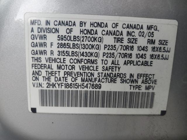 2HKYF18615H547689 - 2005 HONDA PILOT EXL SILVER photo 13