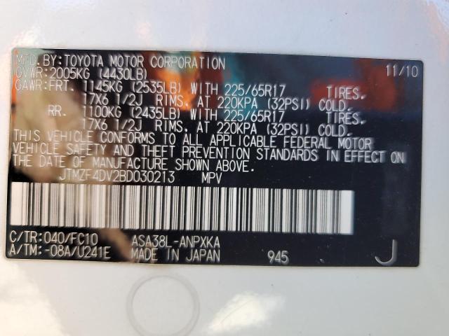 JTMZF4DV2BD030213 - 2011 TOYOTA RAV4 Ақ фото 14