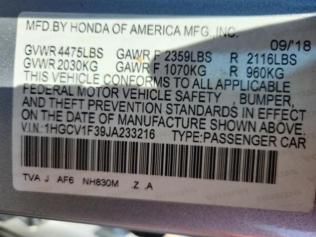 1HGCV1F39JA233216 - 2018 HONDA ACCORD SPORT SILVER photo 12