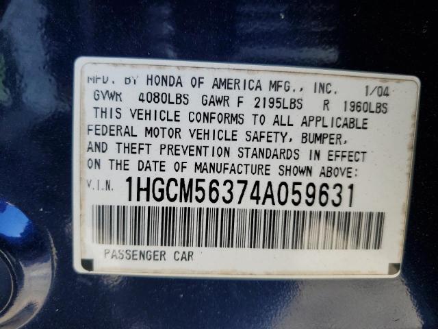 1HGCM56374A059631 - 2004 HONDA ACCORD LX BLUE photo 13