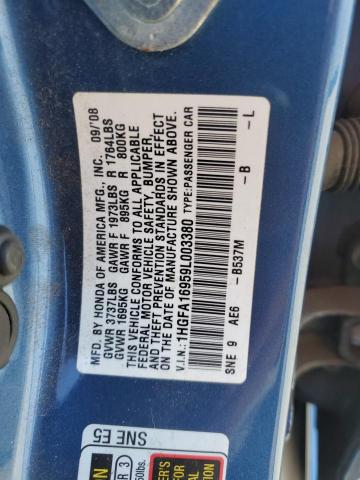 1HGFA16959L003380 - 2009 HONDA CIVIC EXL BLUE photo 12