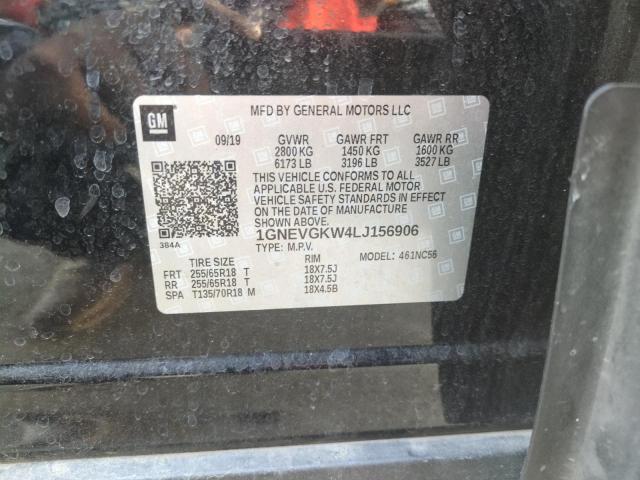 1GNEVGKW4LJ156906 - 2020 CHEVROLET TRAVERSE LT Czarny zdjęcie 13