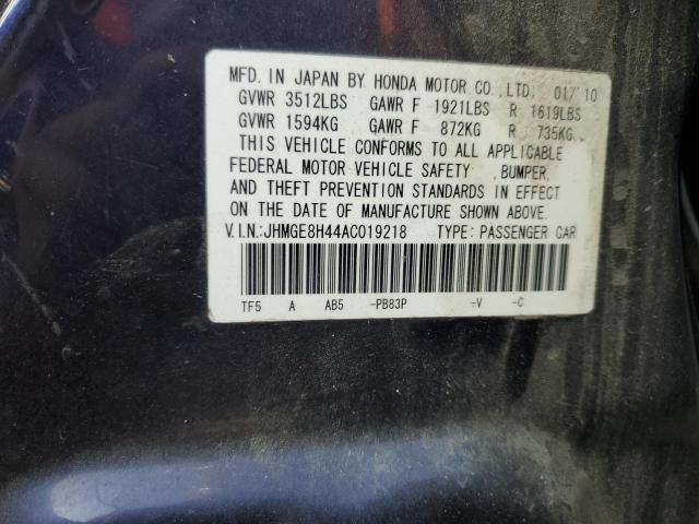 JHMGE8H44AC019218 - 2010 HONDA FIT SPORT BLUE photo 12