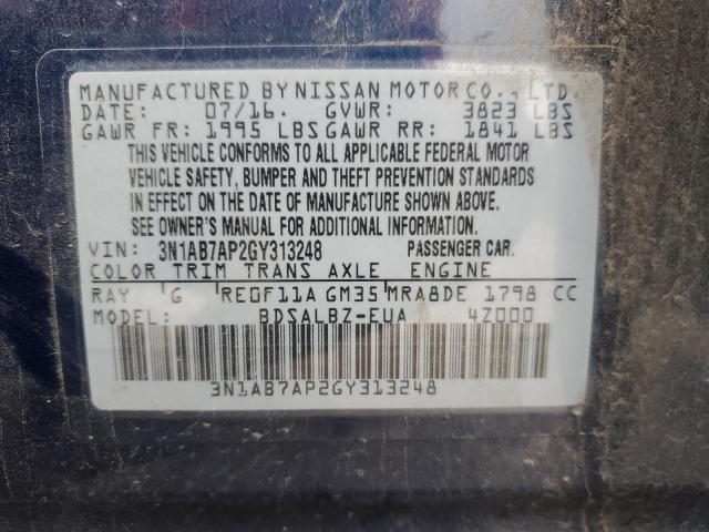 3N1AB7AP2GY313248 - 2016 NISSAN SENTRA S BLUE photo 13