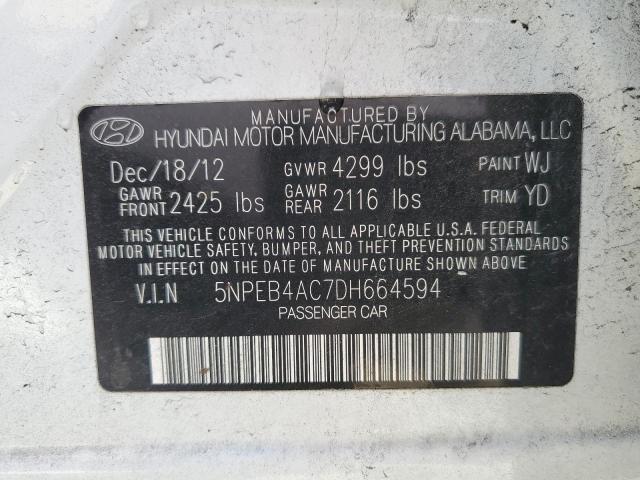 5NPEB4AC7DH664594 - 2013 HYUNDAI SONATA GLS WHITE photo 13