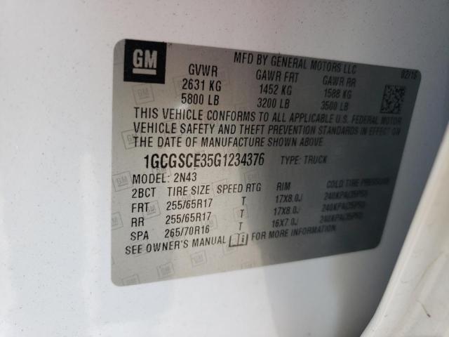 1GCGSCE35G1234376 - 2016 CHEVROLET COLORADO LT WHITE photo 12