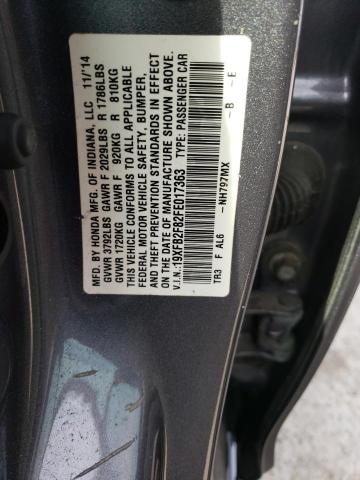 19XFB2F82FE017363 - 2015 HONDA CIVIC EX GRAY photo 12