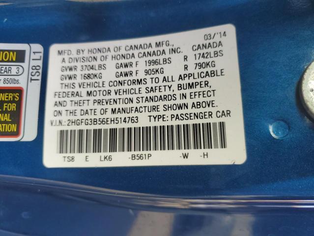 2HGFG3B56EH514763 - 2014 HONDA CIVIC LX BLUE photo 12