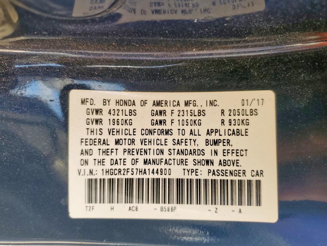 1HGCR2F57HA144900 - 2017 HONDA ACCORD SPORT Mavi fotoğraf 12