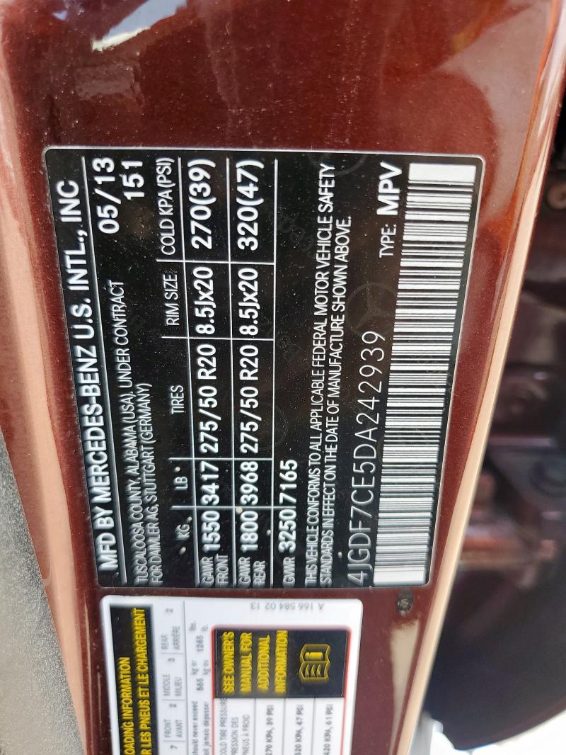 4JGDF7CE5DA242939 - 2013 MERCEDES-BENZ GL 450 4MATIC BURGUNDY photo 14