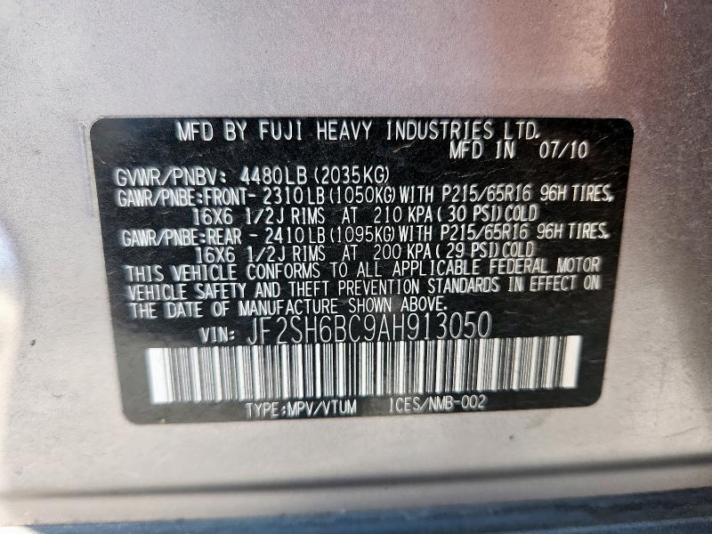 JF2SH6BC9AH913050 - 2010 SUBARU FORESTER XS Srebrny zdjęcie 13