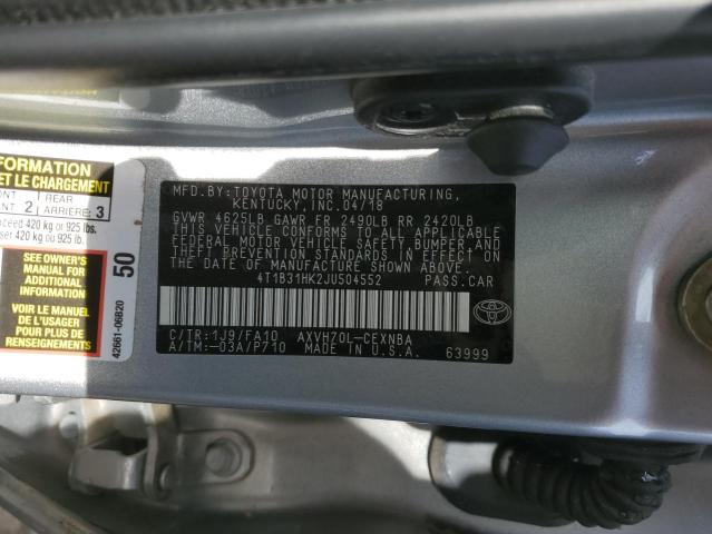 4T1B31HK2JU504552 - 2018 TOYOTA CAMRY LE SILVER photo 13